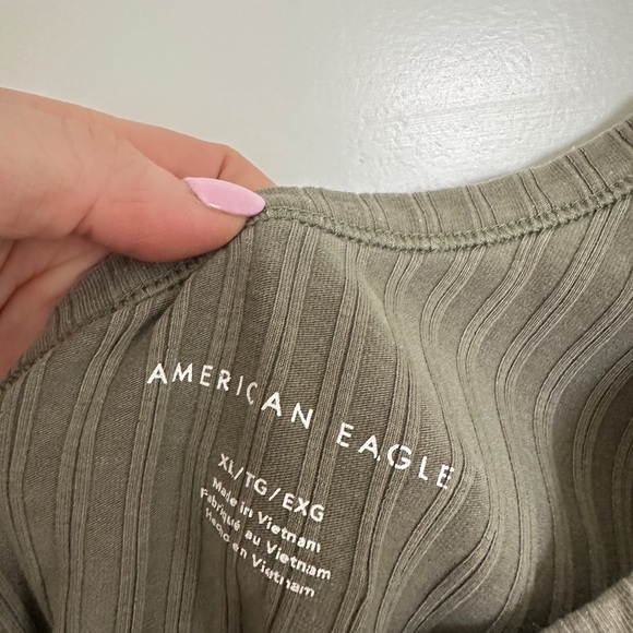 American Eagle Outfitters Green Asymmetrical Ribbed Tank Top - Picture 3 of 3